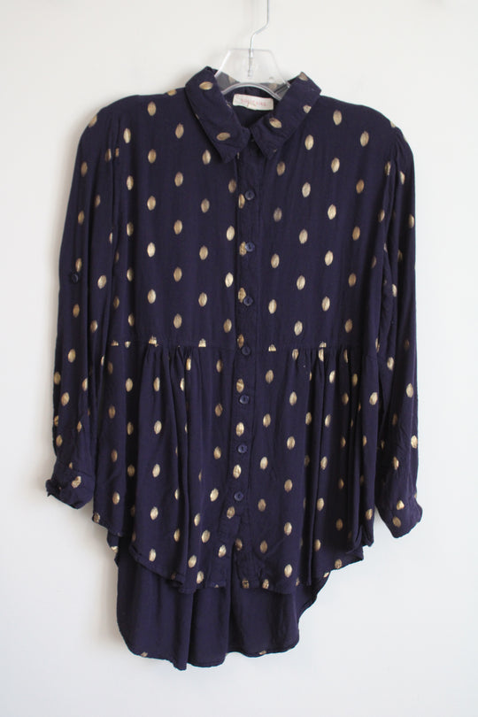 Solitaire Navy Blue Gold Dotted Top | S