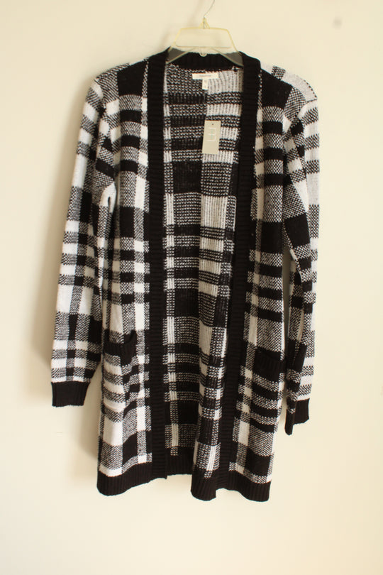 NEW Maurices Black & White Plaid Long Cardigan | S
