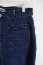 Luvamia Blue Cropped Wide Leg Denim Jeans with Patch Pockets | M