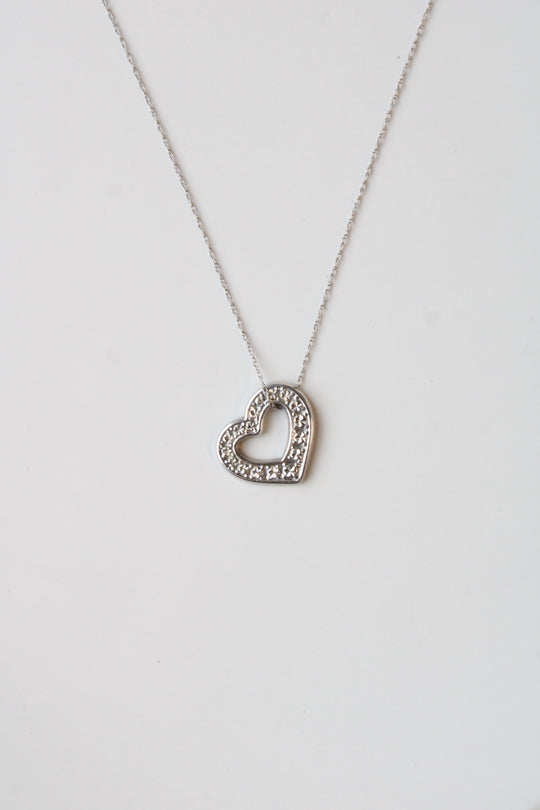 10K White Gold Heart Pendant Necklace