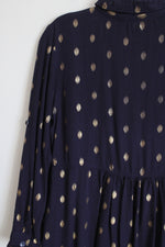 Solitaire Navy Blue Gold Dotted Top | S
