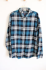 American Eagle Prep Fit Blue Plaid Flannel Shirt | XXL