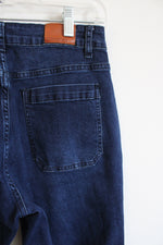 Luvamia Blue Cropped Wide Leg Denim Jeans with Patch Pockets | M