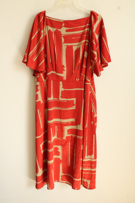 NEW Banana Republic Brick Red & Tan Satin Dress | 18