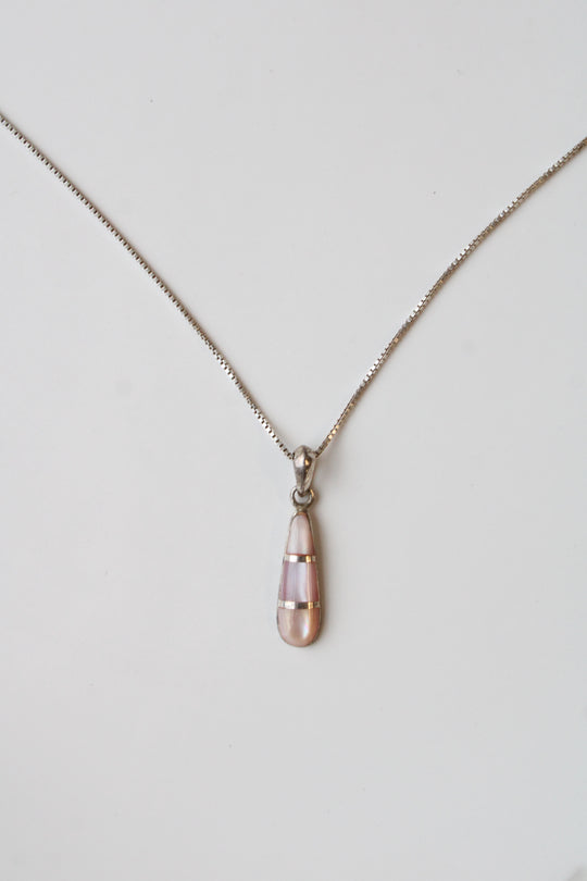 Pink Tone Mother Of Pearl Sterling Silver Drop Pendant Necklace