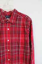 Children's Place Red & White Plaid Button Down Shirt | Youth 16 (XXL)