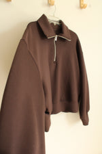 NEW Old Navy Chocolate Brown Bounce Fleece 1/4 Zip Sweatshirt | M