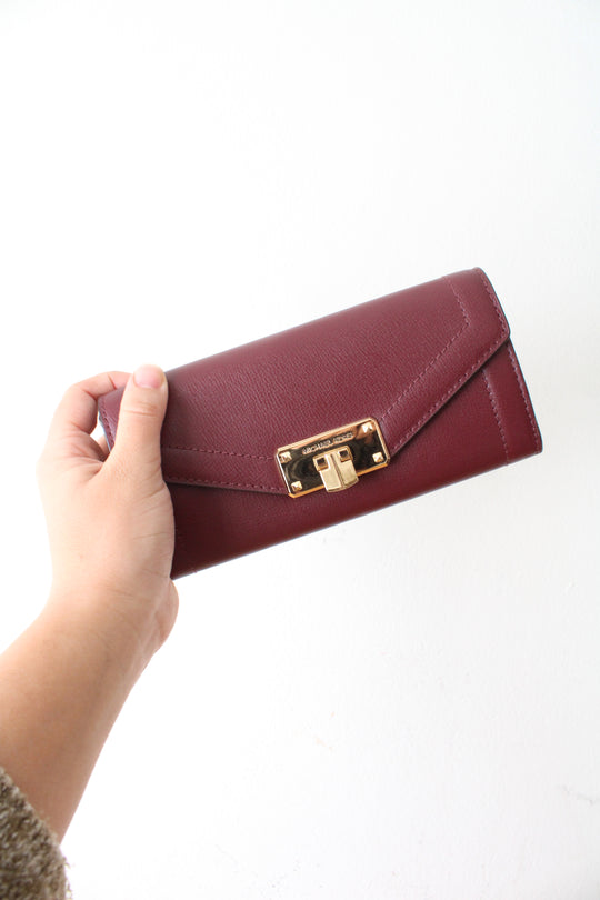 Michael Kors Kinsley Carryall Maroon Leather Wallet