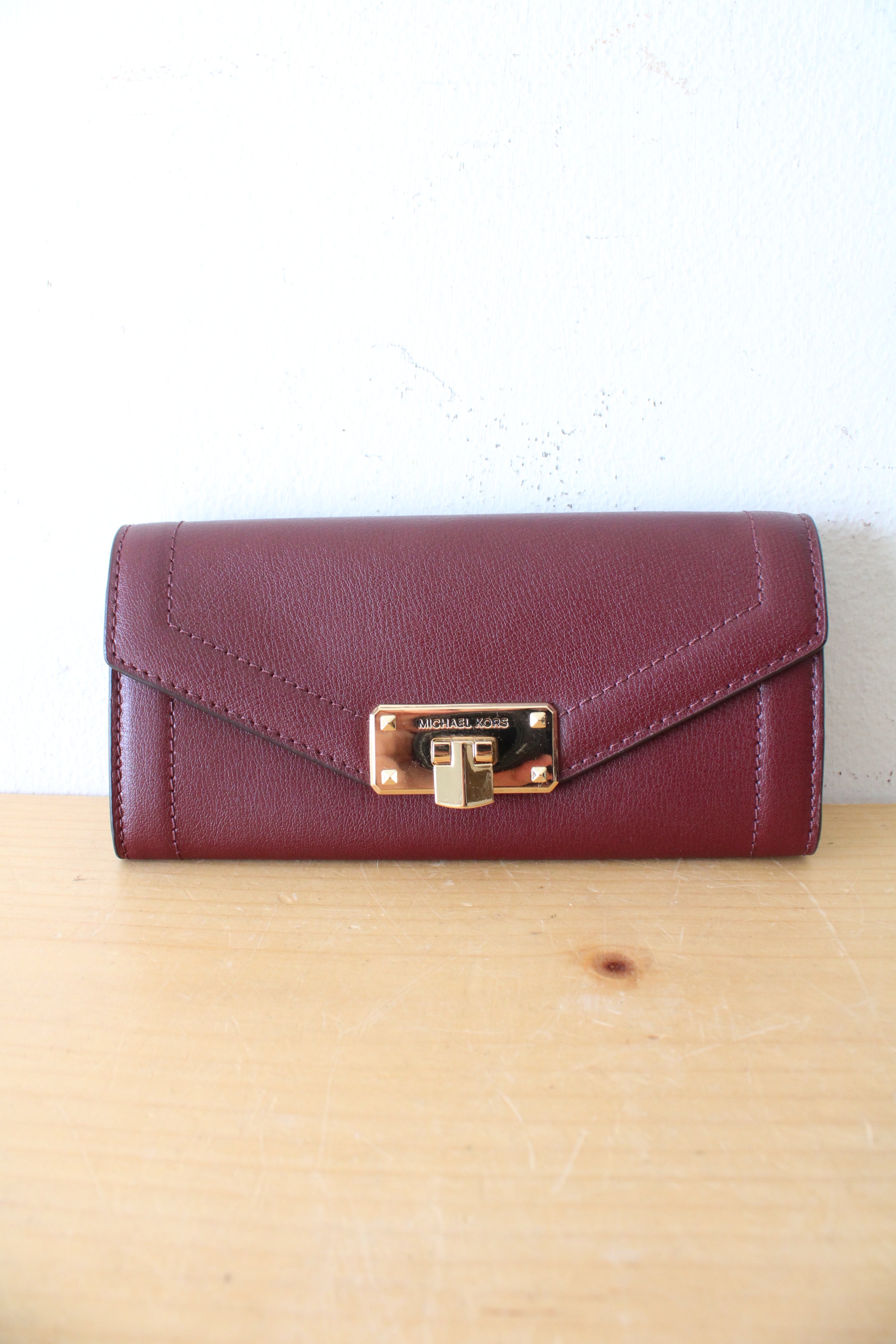 Michael Kors Kinsley Carryall Maroon Leather Wallet