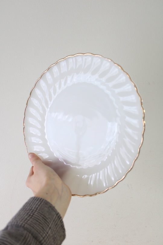 Anchor Hocking Fire King Milk Glass Gold Rim Dinner Plate | 10"