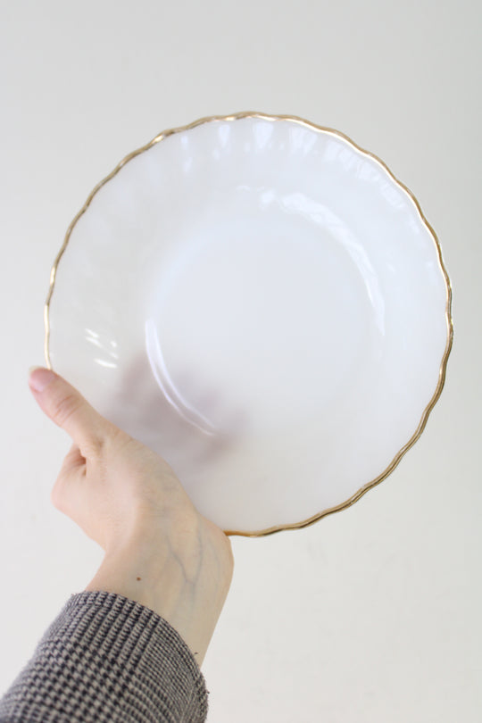 Anchor Hocking Fire King Milk Glass Gold Swirl Bowl | 7.5"