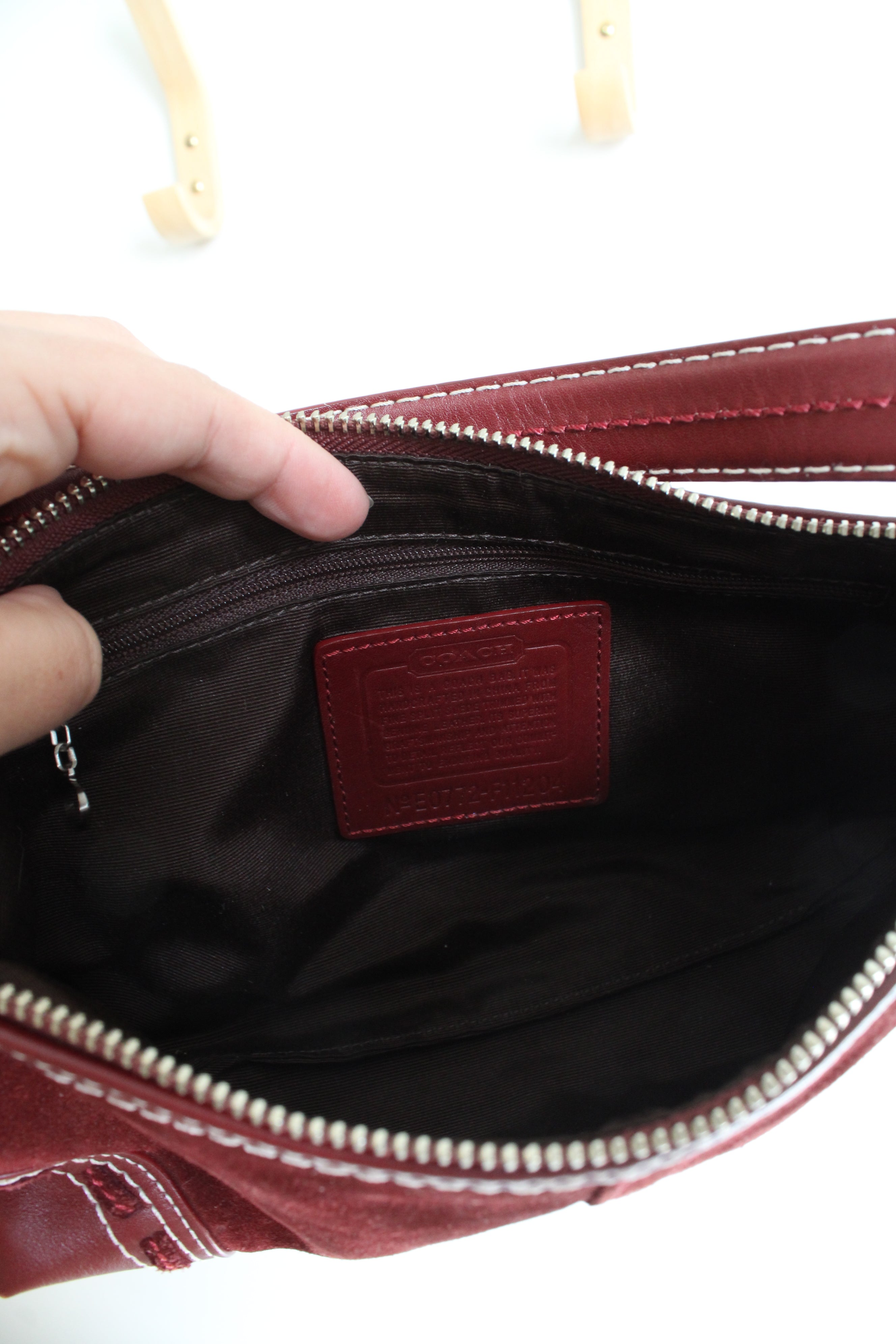 Vintage Coach East West Wine Red Suede Y2K Baguette Bag