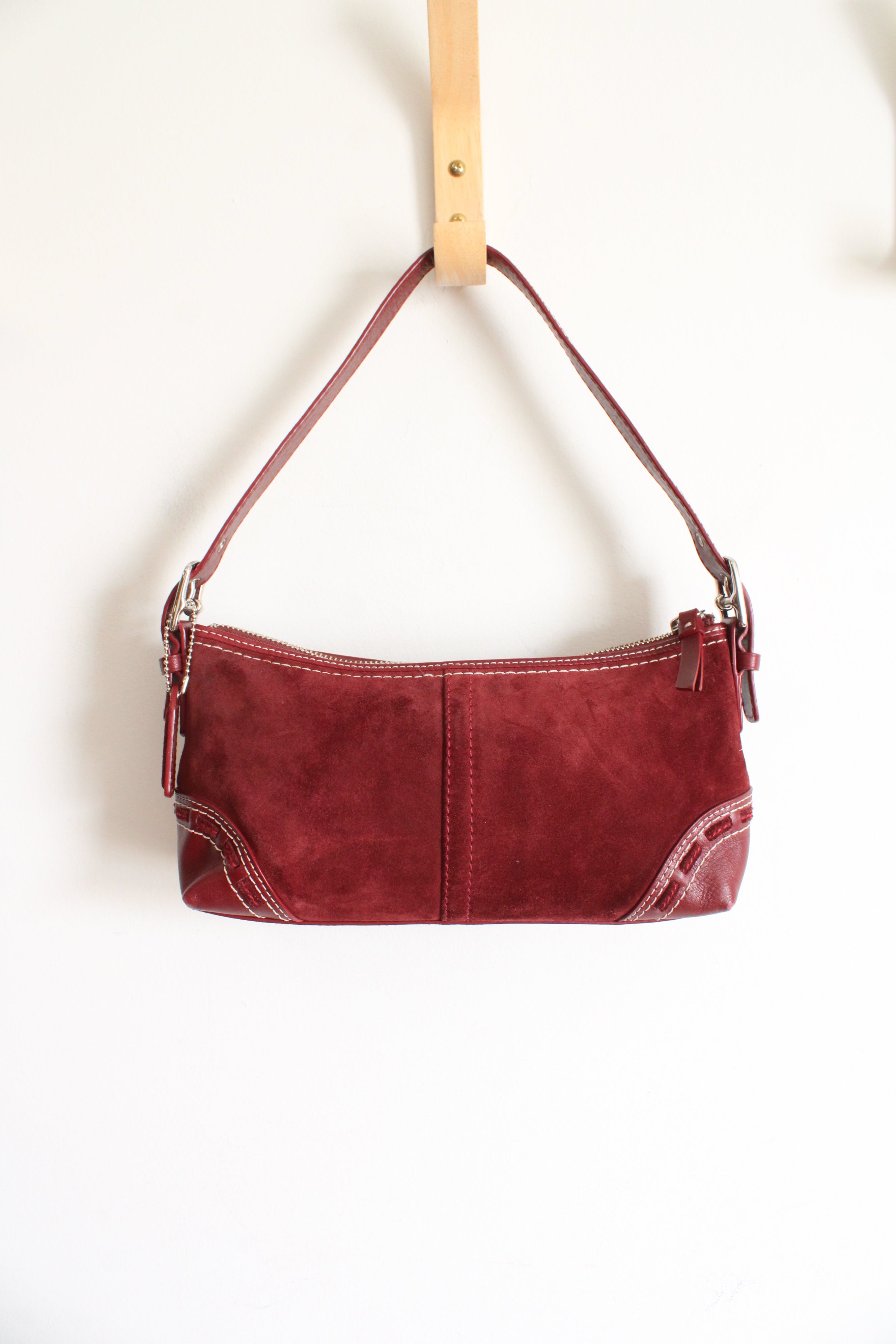 Vintage Coach East West Wine Red Suede Y2K Baguette Bag