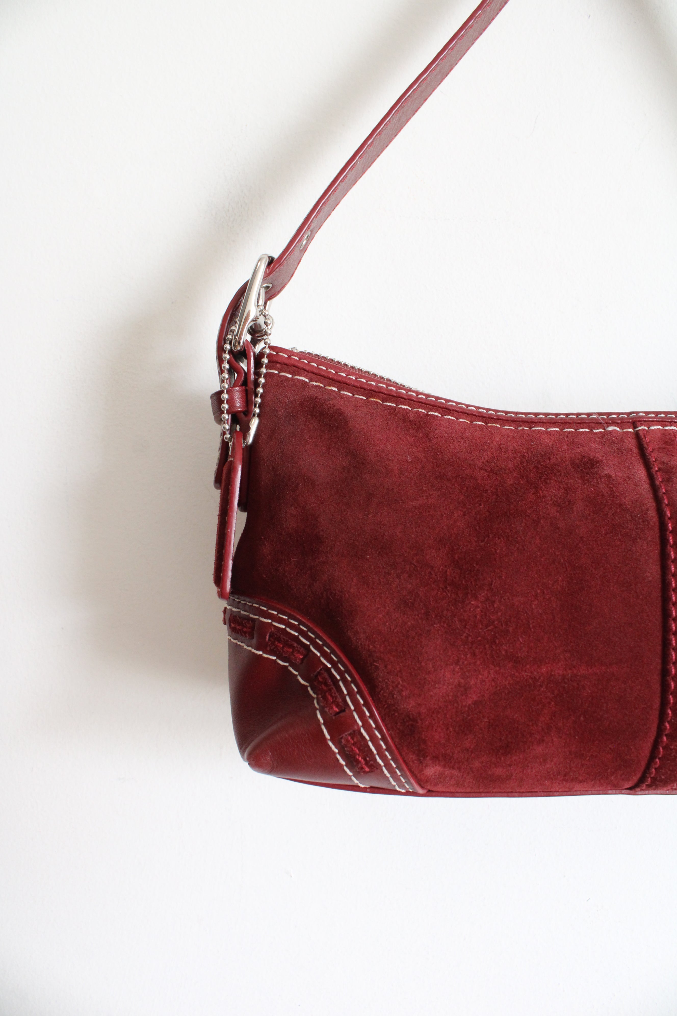 Vintage Coach East West Wine Red Suede Y2K Baguette Bag