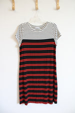 Calvin Klein White Black & Red Striped Knit Dress | L
