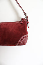 Vintage Coach East West Wine Red Suede Y2K Baguette Bag