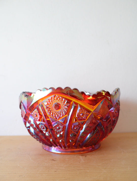 Indiana Glass Sunset Red Heirloom Carnival Glass Bowl