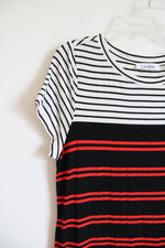 Calvin Klein White Black & Red Striped Knit Dress | L
