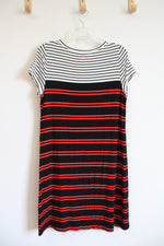 Calvin Klein White Black & Red Striped Knit Dress | L