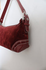 Vintage Coach East West Wine Red Suede Y2K Baguette Bag