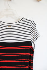 Calvin Klein White Black & Red Striped Knit Dress | L
