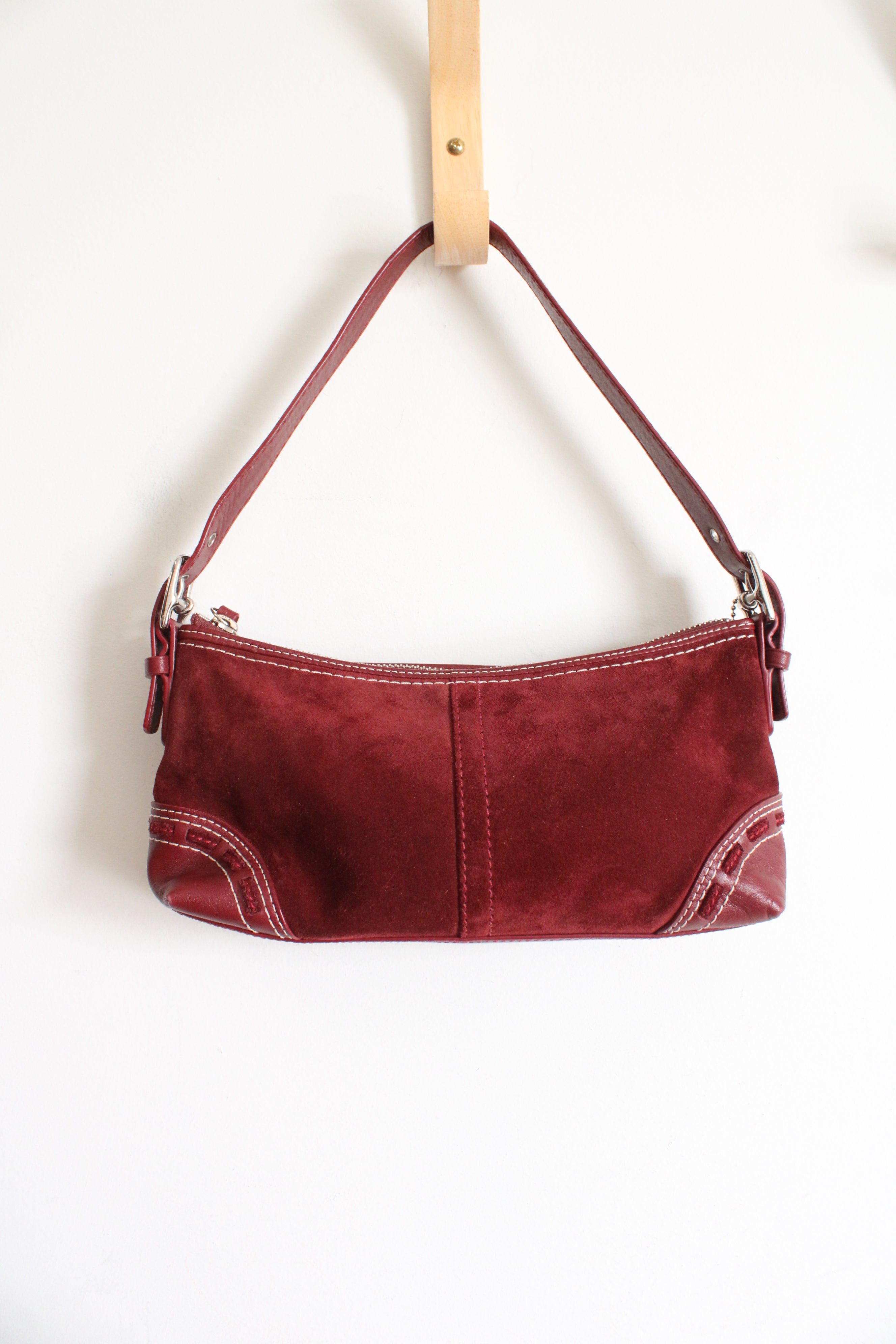 Vintage Coach East West Wine Red Suede Y2K Baguette Bag