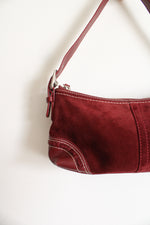 Vintage Coach East West Wine Red Suede Y2K Baguette Bag