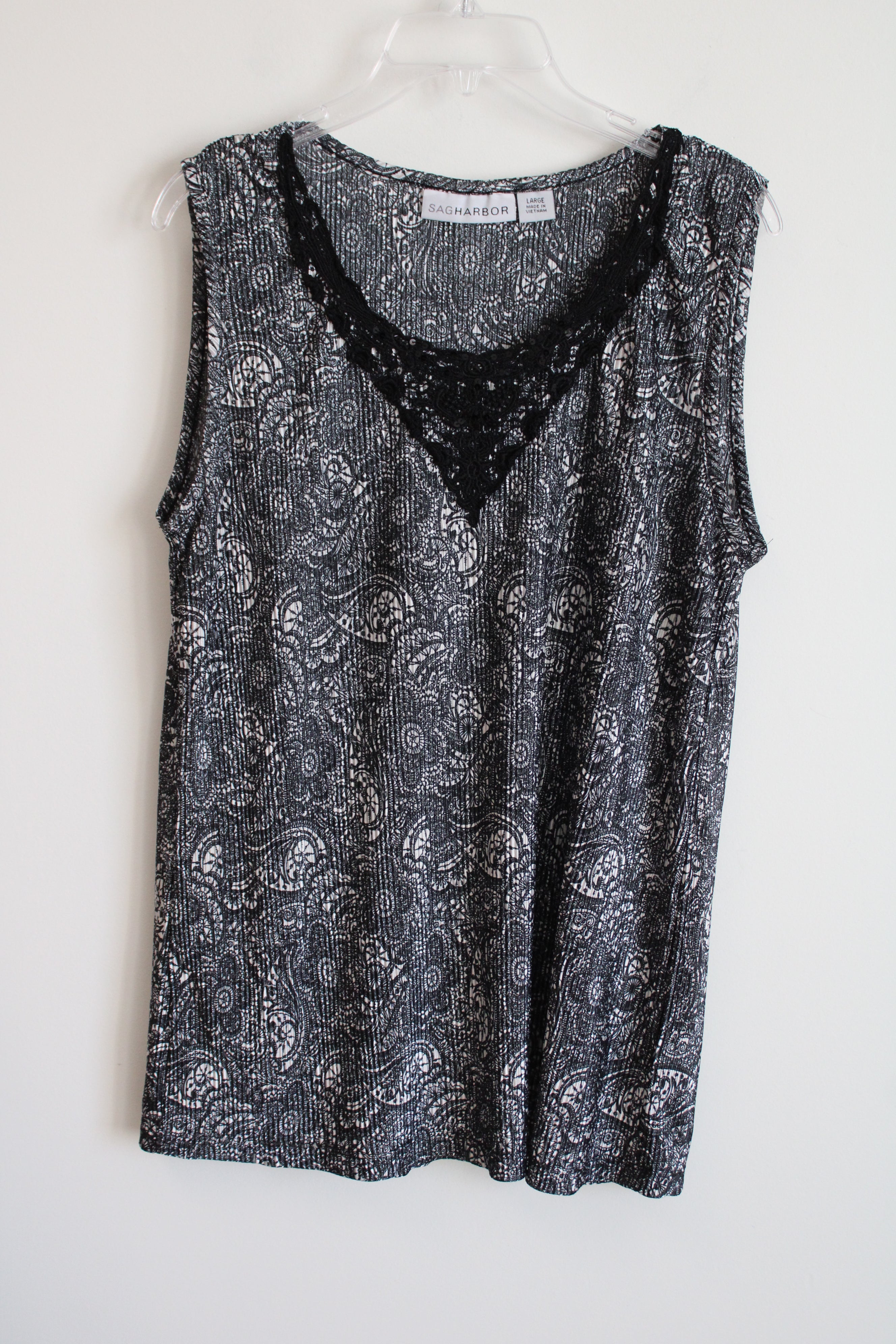 Blue White Patterned Satin Pleated Top | L