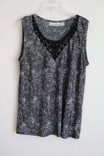 Blue White Patterned Satin Pleated Top | L