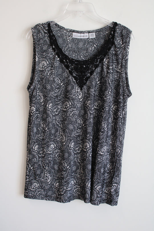 Blue White Patterned Satin Pleated Top | L