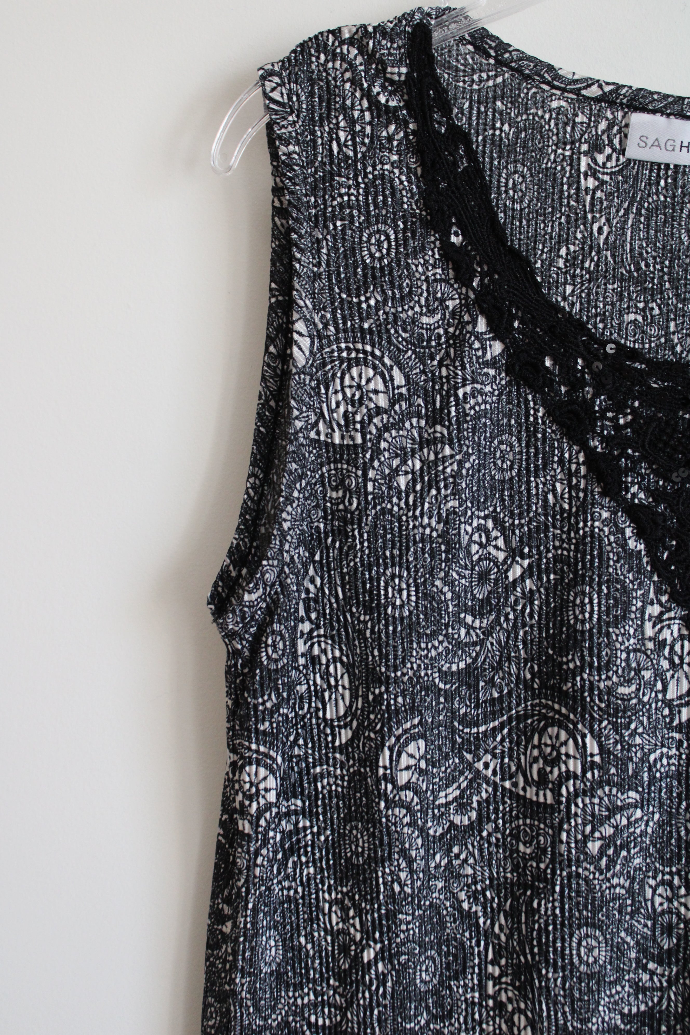 Blue White Patterned Satin Pleated Top | L