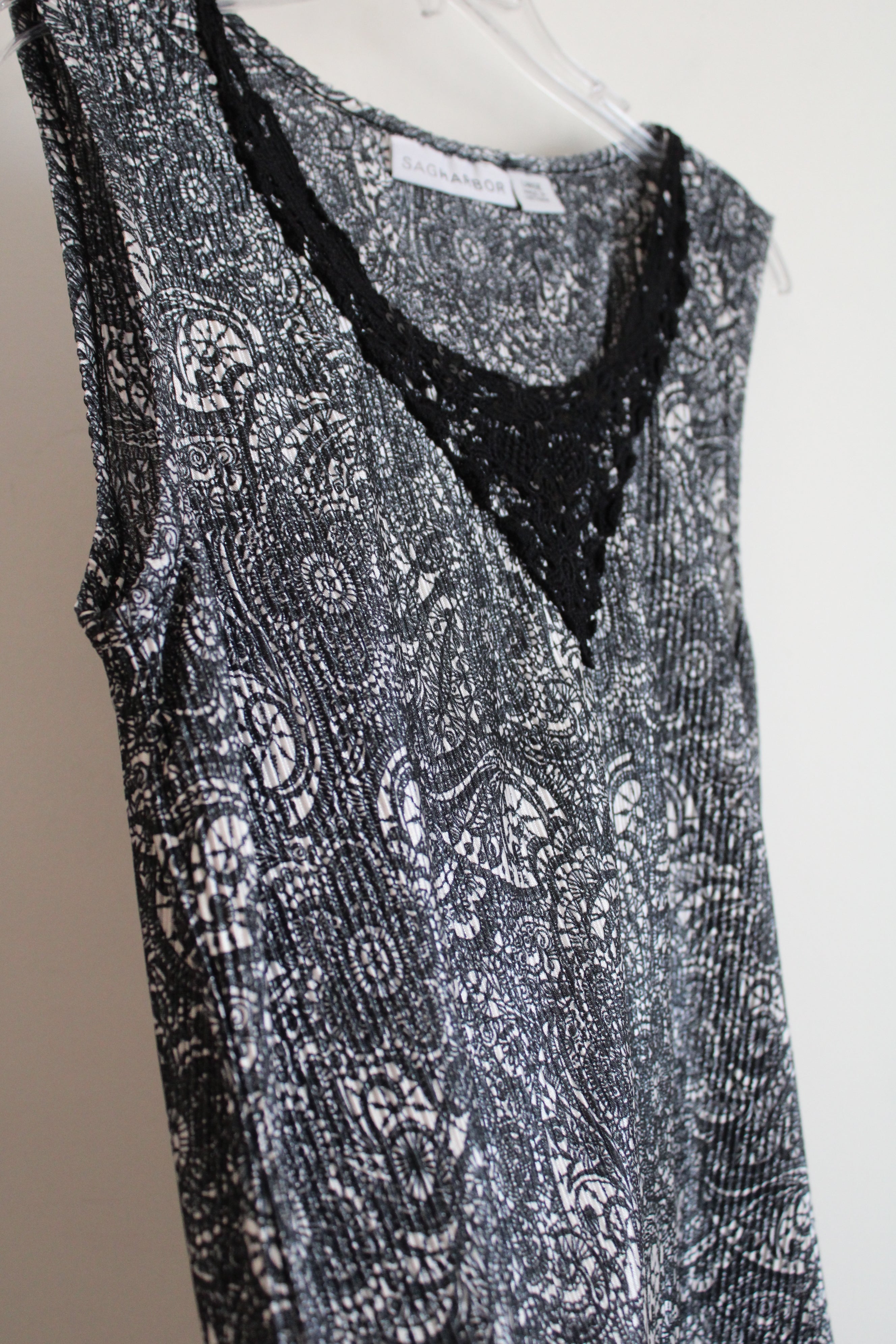 Blue White Patterned Satin Pleated Top | L