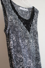 Blue White Patterned Satin Pleated Top | L