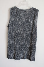 Blue White Patterned Satin Pleated Top | L