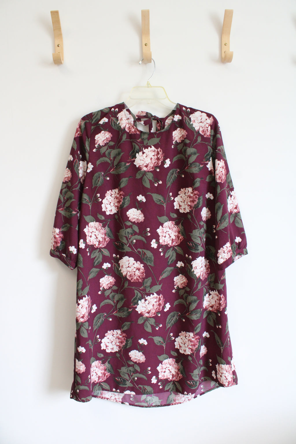 LOFT Maroon Floral Long Sleeved Dress | L
