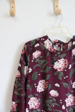 LOFT Maroon Floral Long Sleeved Dress | L