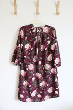 LOFT Maroon Floral Long Sleeved Dress | L