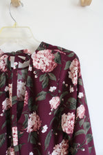 LOFT Maroon Floral Long Sleeved Dress | L