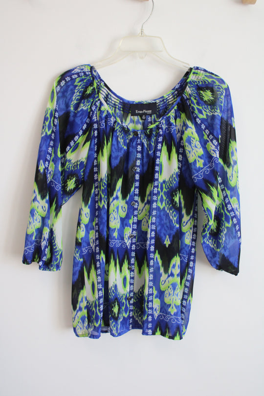 Evan-Picone Blue Green Chiffon Top | 6 Petite