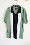 Shaquille O'Neal Green Black Striped Button Down Knit Shirt | 5XL