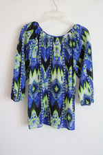 Evan-Picone Blue Green Chiffon Top | 6 Petite