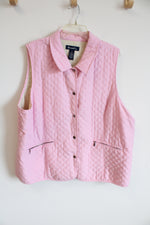 Denim & Co. Pink Sleeveless Quilted Lightweist Vest with Zipper Pockets | 2XL