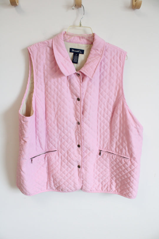 Denim & Co. Pink Sleeveless Quilted Lightweist Vest with Zipper Pockets | 2XL
