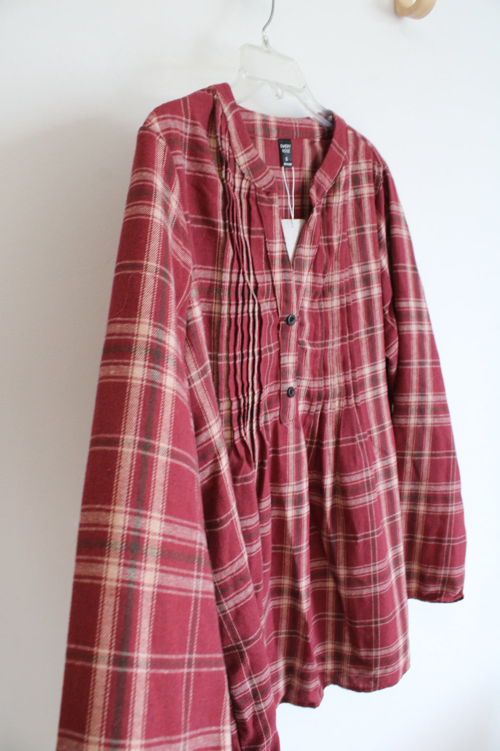 NEW Emery Rose Red & Tan Plaid 1/4 Button Down Top | XL