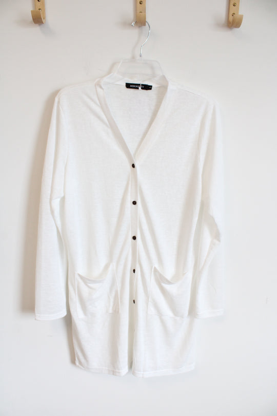 NEW Merokeety White Cardigan Sweater with Pockets | L