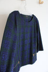 Talbots Blue Black & Green Metallic Plaid Top | M Petite