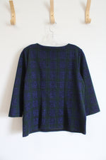 Talbots Blue Black & Green Metallic Plaid Top | M Petite