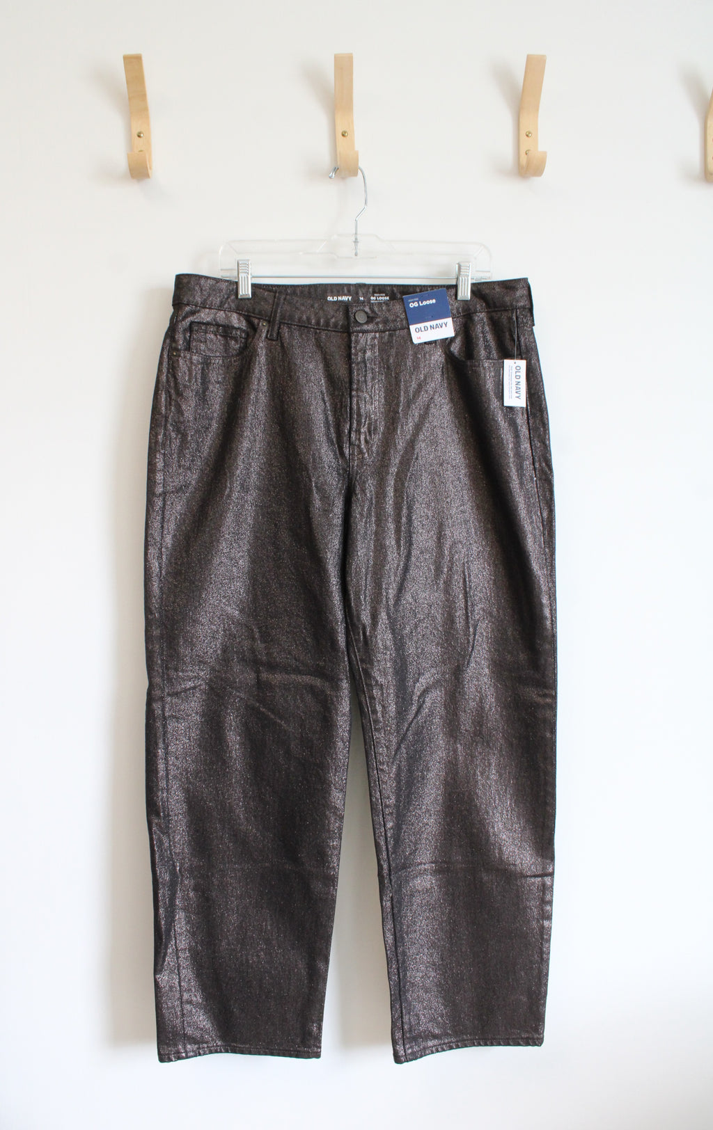 NEW Old Navy High Rise O.G. Loose Brown Metallic Jeans | 14