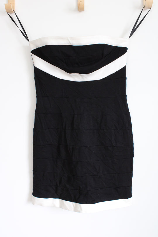 NEW LaROK Black White Knit Strapless Mini Dress | M