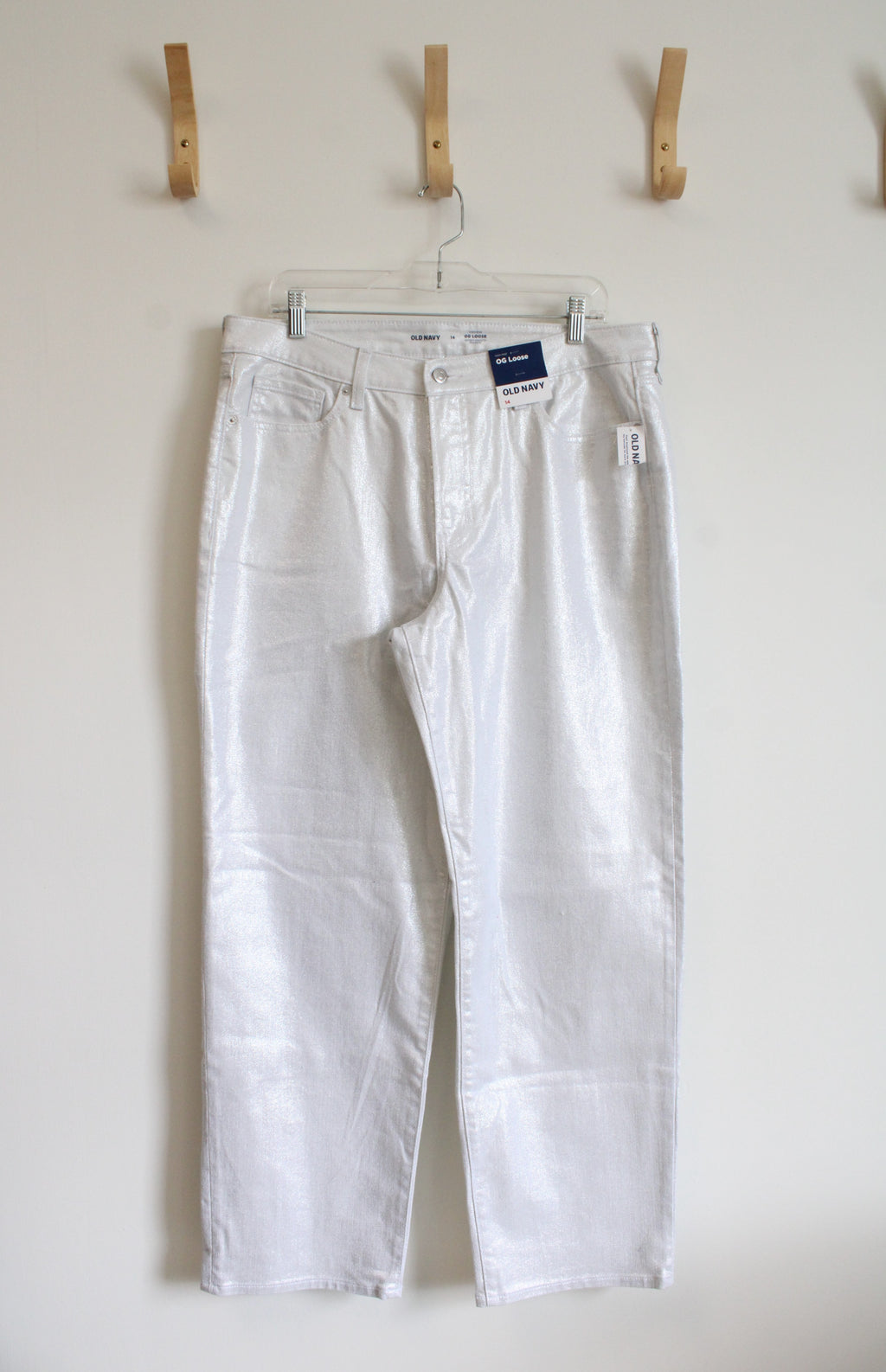 NEW Old Navy High Rise O.G. Loose Silver Metallic Pants | 14
